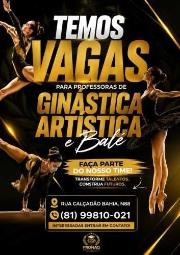 Vagas para profissionais em ginástica artística ou balé 