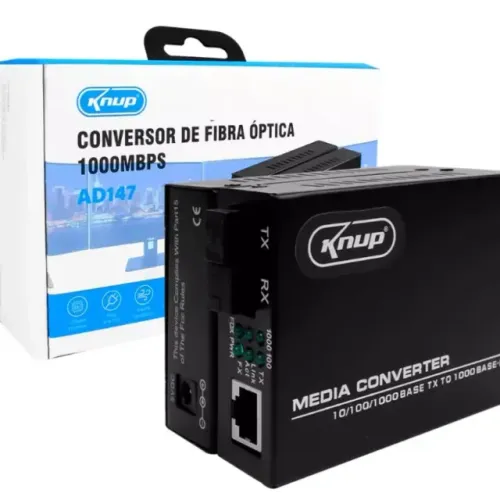 Conversor de Fibra Optica Gigabit 1000Mbps Rj45 Leds Indicadores Par A+B Bivolt 110/220Vac