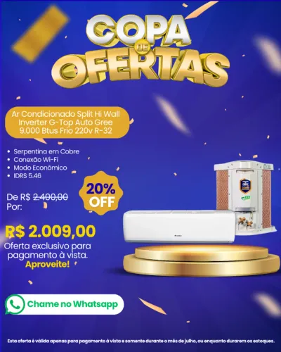 Ar Condicionado Split Hi-Wall Inverter G-Top Auto Gree 9.000 BTUs Frio 220V R-32