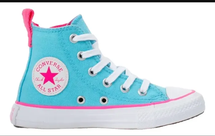Tênis Converse All Star Infantil Azul Claro Rosa Choque