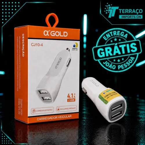 CARREGADOR VEICULAR GOLD CJ10-4 4.1A COM 2 PORTAS USB