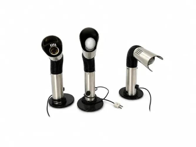 Trio de Luminárias de Mesa Vintage em Metal Prateado - Design Retrô