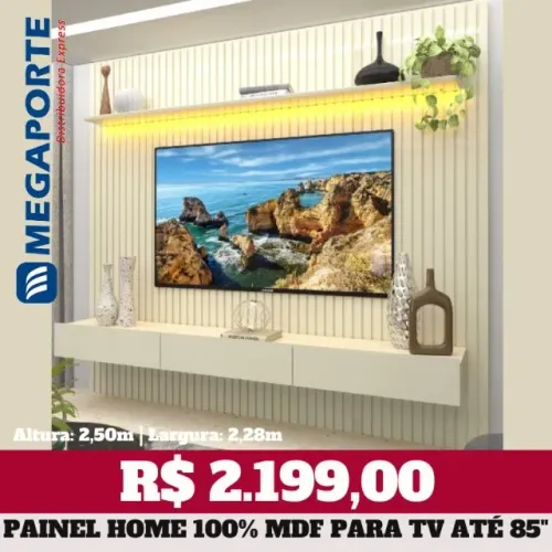 Painel Home Nobre 100% MDF com LED para TV até 85" (Novo) Entrega Grátis!