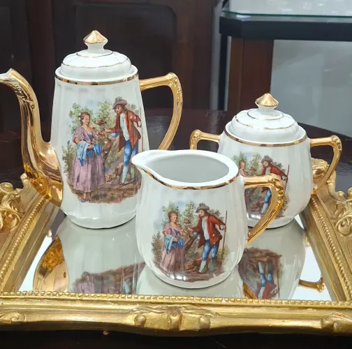 Trio Cena Galante em Porcelana Canelada