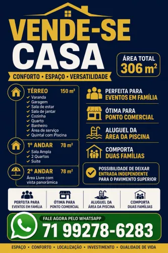 Vendo Sobrado R$ 240 mil - 306m2 2 andares c/ piscina