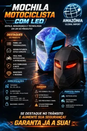 MOCHILA MOTOCISCLISTA COM LED