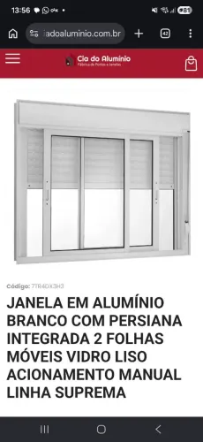 Janela em Alumínio com persiana embutida com vidro liso, 2m x 1,2m