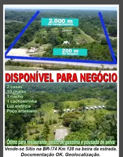Sítio Terreno BR 174 KM 126 Presidente Figueiredo 400.000m² Pousada Financia
