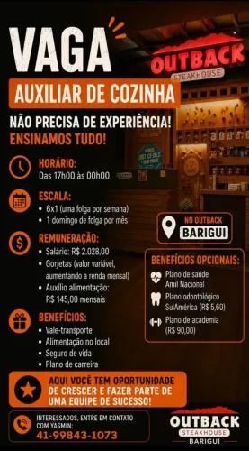 Vagas outback barigui, falar com a Yasmin 41- *