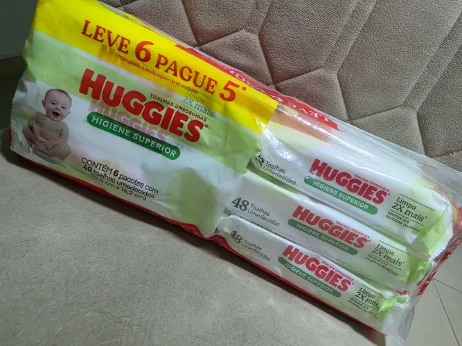 Kit de lenços umedecidos Huggies - 6 pacotes de 48 lenços cada - Desconto em quantidade