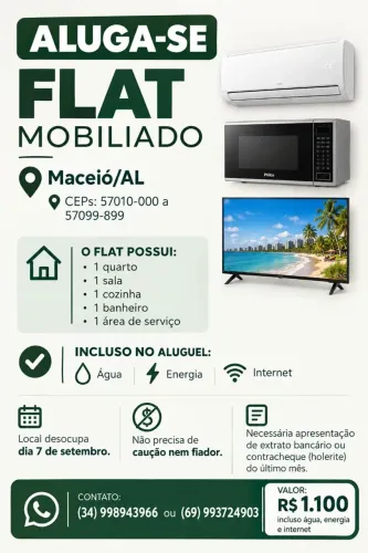 ALUGA-SE FLAT EM MACEIÓ/AL