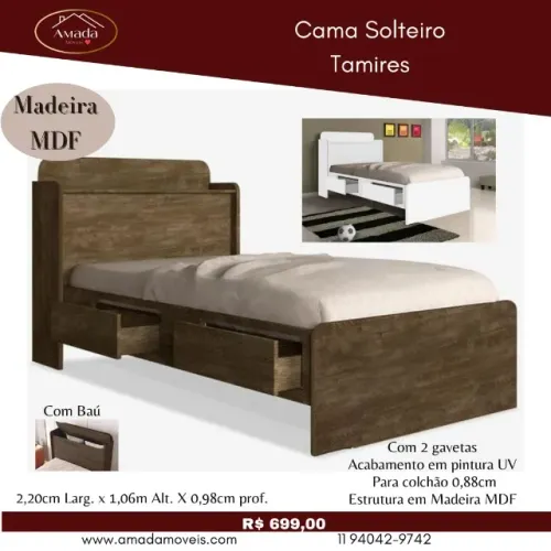 Cama solteiro Tamires, a pronta entrega