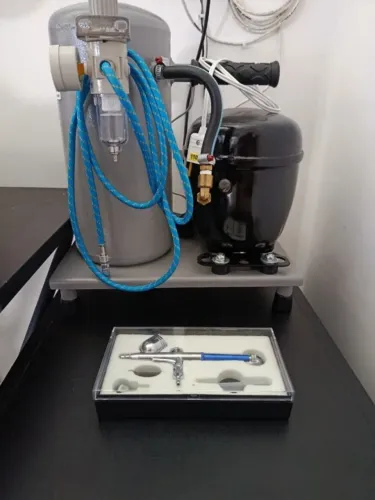 Compressor Microjet ART com Aerógrafo Steula BC 61-02 Bico 0,2mm Dupla Ação