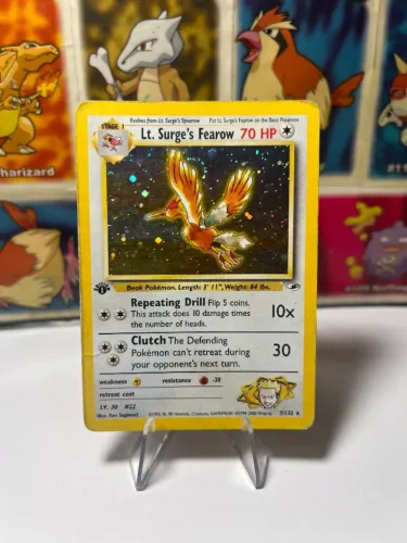 Lt. Surge's Fearow (7/132) First Edition Swirl - Carta Pokémon Muito Rara e Antiga