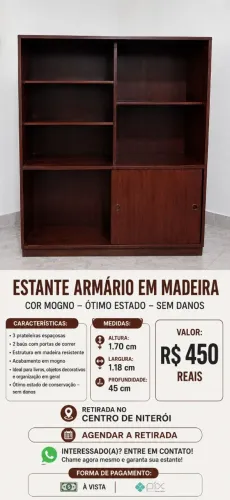 Estante Armário em Madeira cor Mogno