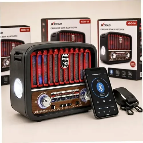 Rádio Bluetooth Retro Vintage com Lanterna USB SD FM AM Aux - R$ 129, 99