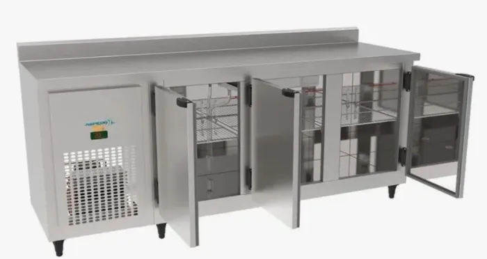 2 Balcões refrigerados com encosto, inox 2 metros.