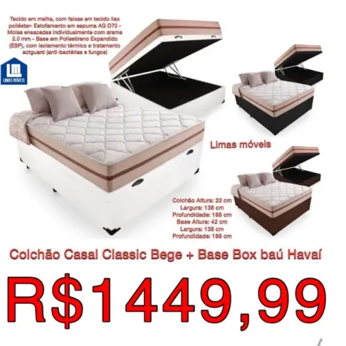 Colchão casal +cama base box baú