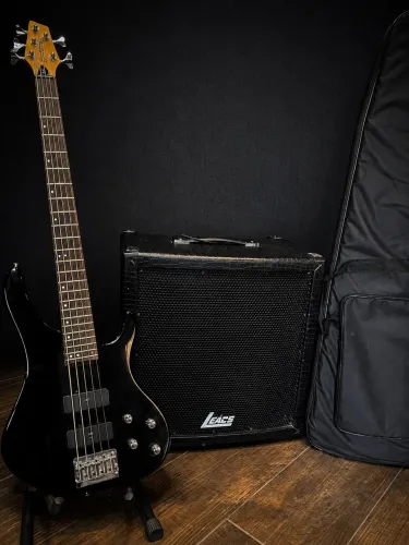 CONTRABAIXO WASHBURN 5 CORDAS + LEACS BASS STATION 250 + CAPA | KIT COMPLETO