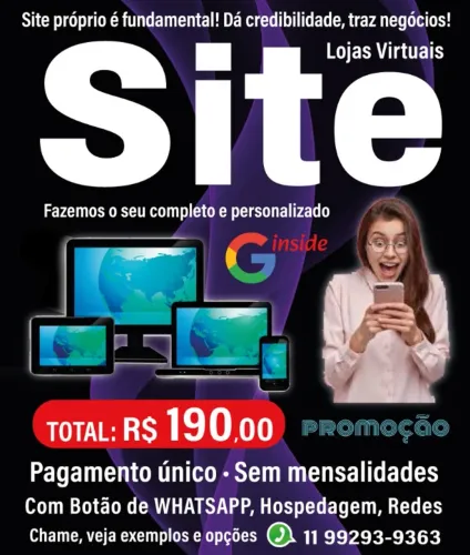 SITE PRÓPRIO OU ECOMMERCE COM GOOGLE IN E WHATSAPP COMPLETO OTIMIZADO E SEM MENSALIDADES