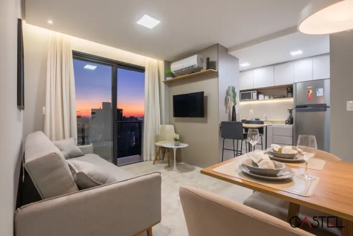 Apartamento Mobiliado para Alugar- 1 quarto, 43m2, vaga, sacada e churrasqueira- Menino De