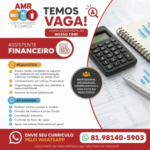DISPONIBILIDADE Para área administrativa.