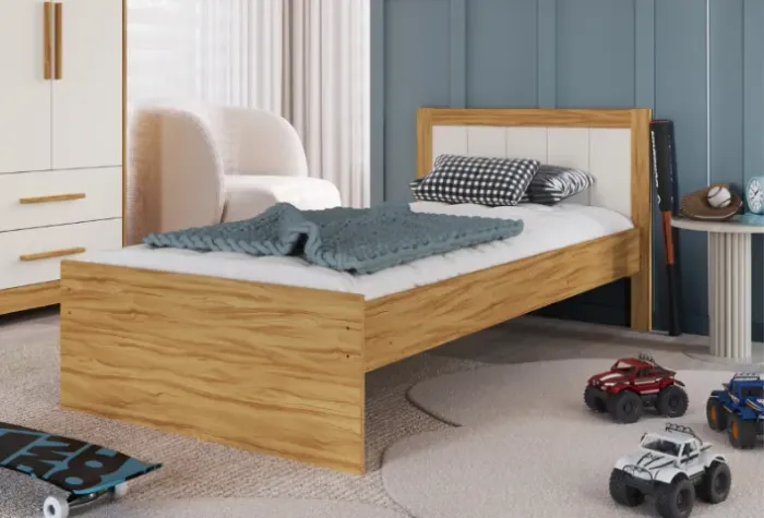 Cama Solteiro Manu, 100% MDF - Peroba