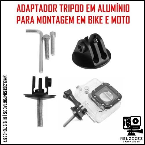 Adptador Tripod em Alumínio para montagem em Bike e Moto