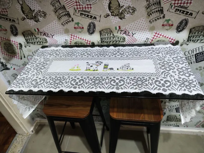 Caminho de mesa de linha branca est vaca 140x40