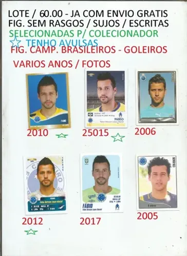 figurinhas goleiro fabio - cruzeiro - varios anos 