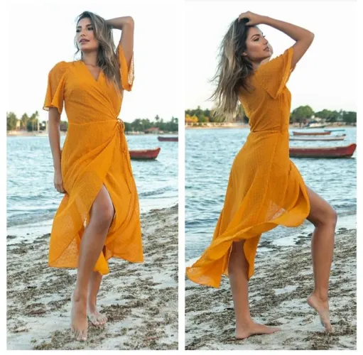 Vestido Maxi Midi Mostarda - Novo