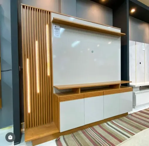Estante Home Absuloto Com Luz De Led Freijó Off White Para Tv De Até 65 Polegadas 