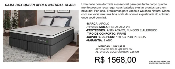 Cama Box Queen Apolo Natural Class - 1,58x1,98 M