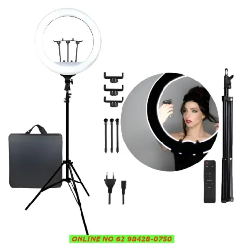 Ring Light Portátil LED 46cm 18 LEDs Tripé 2,10m + Controle