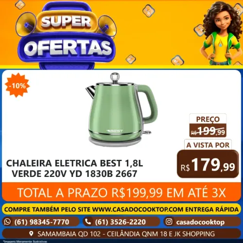 CHALEIRA ELETRICA BEST 1,8L VERDE 220V YD-1830B 2667