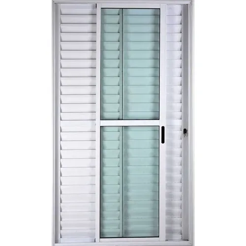 Porta balcão 3 folhas 2,10x1,20 Linha 25 com fechadura no alumínio branco