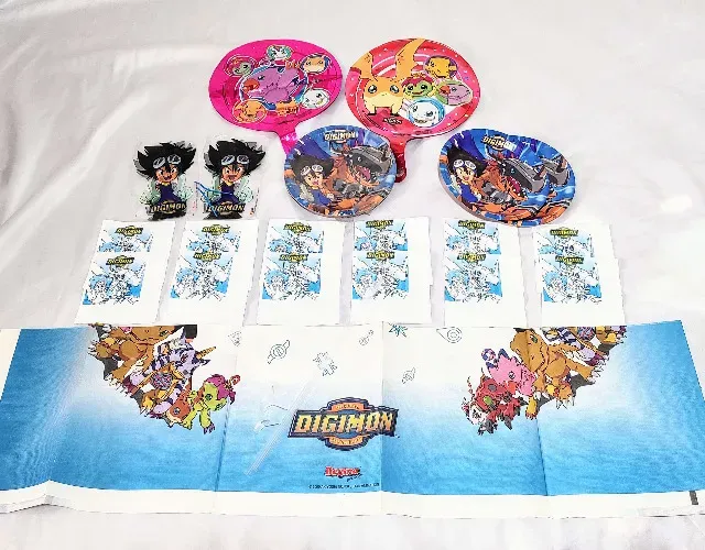 Kit Festa Digimon Vintage - Toalha, Pratos, Guardanapos, Saquinhos e Balões Antigos