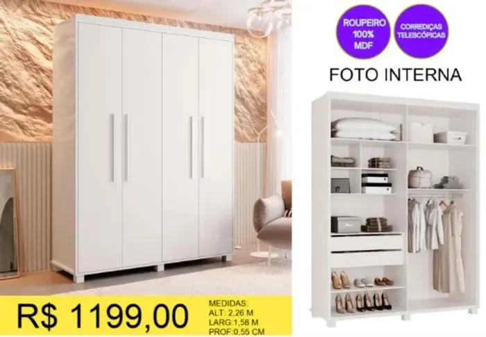 ROUPEIRO 100% MDF A PRONTA-ENTREGA