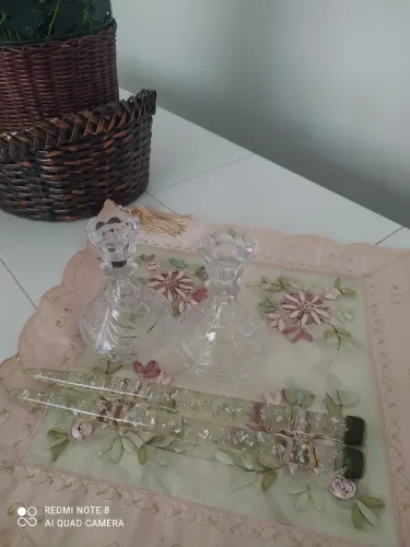 Conjunto de decoração cristal com velas