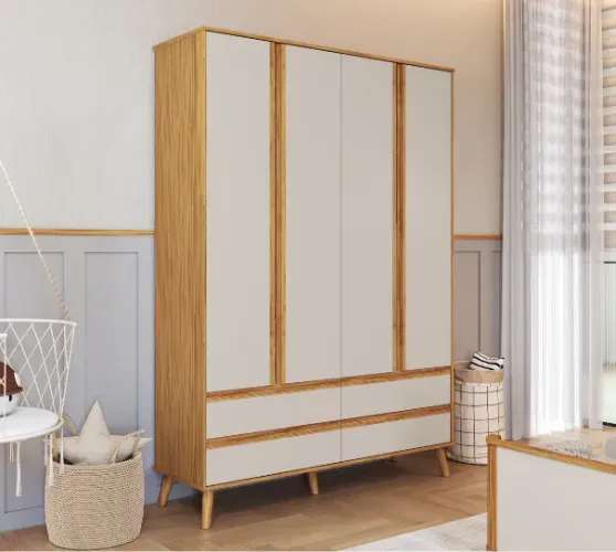 Roupeiro Theo Lisa Retro, 100% MDF - Peroba