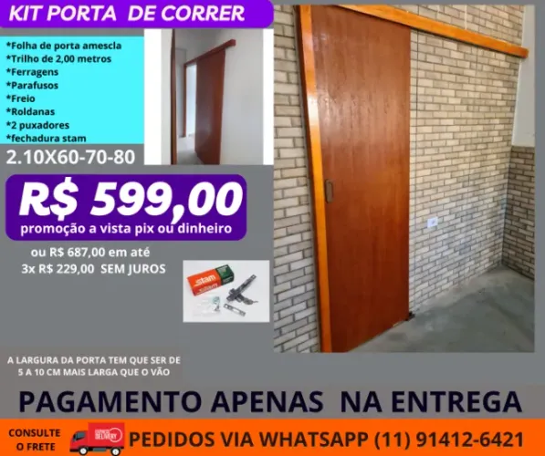 porta de correr suspensa com ferragens - 2.10x0,82 - frete a/c