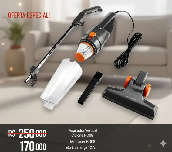 Aspirador Vertical Multilaser Ciclone Ho08 800ml Preto E Laranja 127v