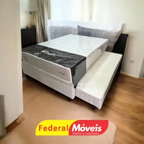 Cama Box Casal com Auxiliar 1,38m Colchão e Base TEMOS CREDIÁRIO