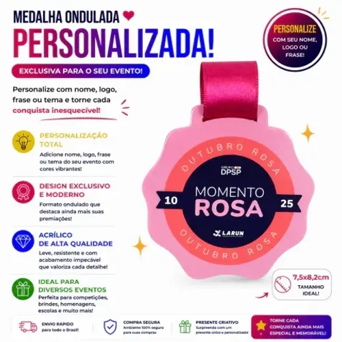 Medalha Ondulada Acrílico Personalizada 7,5x8,2cm - Exclusiva para Seu Evento