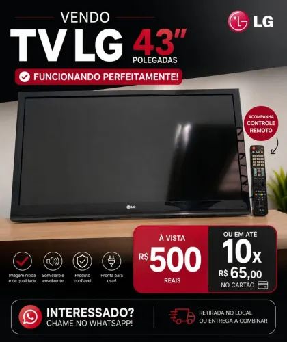 TV LG 43 polegadas funcionando perfeitamente! Acompanha controle remoto