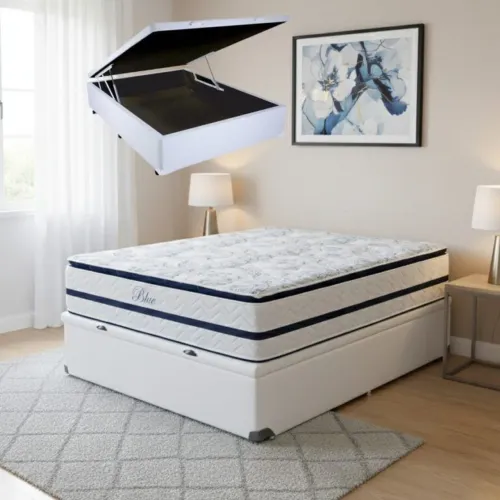 Colchão Casal Blue HR33 + Base Baú Casal - Entrega Rápida