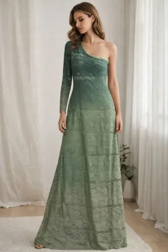 Vestido longo Belíssimo em tom verde 1 ombro Tam P