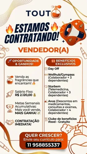 VAGA PARA INÍCIO IMEDIATO 