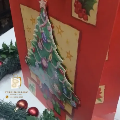PROMOÇÃO! Sacola De Presente Natal 3d com alça- árvore de natal PONTA DE ESTOQUE 26X32X10