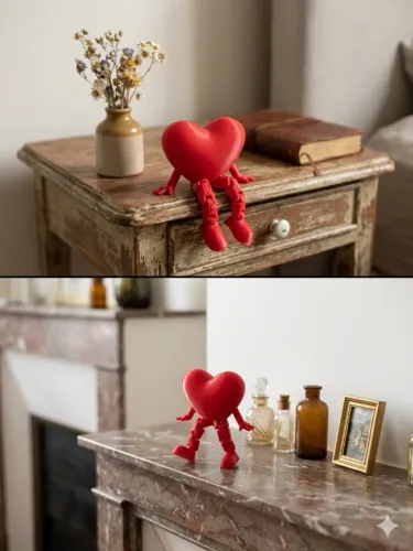 Boneco Coração Articulado Decorativo - Enfeite Criativo de Mesa e Estante